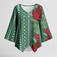 Women's Day Samoa Malu Tattoo Inspired Mix Teuila Kimono Sleeve Blouse Sage Green LT7 Female Sage Green - Polynesian Pride