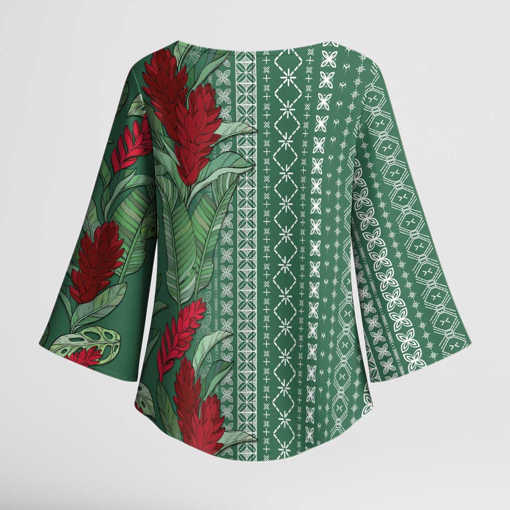 Women's Day Samoa Malu Tattoo Inspired Mix Teuila Kimono Sleeve Blouse Sage Green LT7 - Polynesian Pride