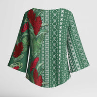 Women's Day Samoa Malu Tattoo Inspired Mix Teuila Kimono Sleeve Blouse Sage Green LT7 - Polynesian Pride