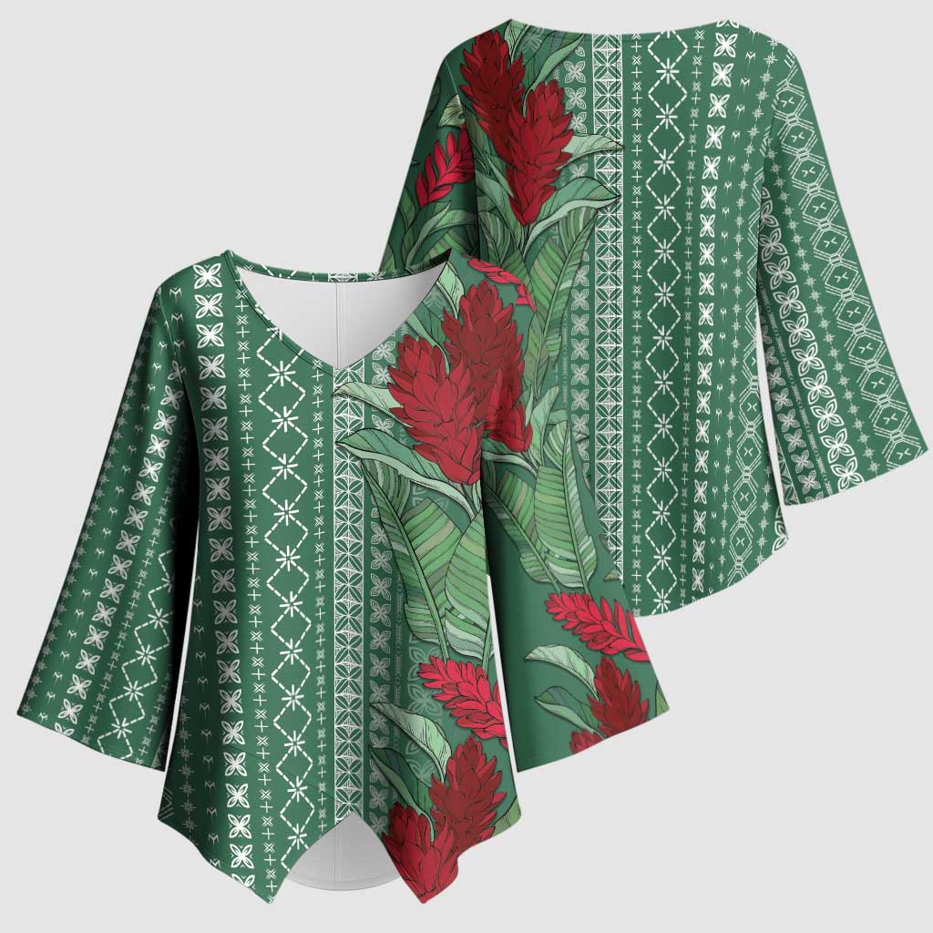 Women's Day Samoa Malu Tattoo Inspired Mix Teuila Kimono Sleeve Blouse Sage Green LT7 - Polynesian Pride