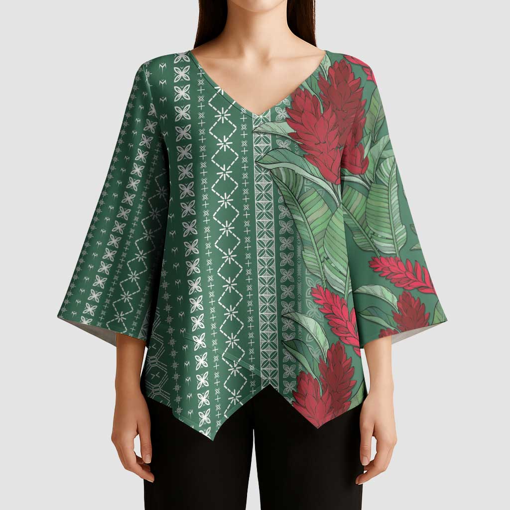 Women's Day Samoa Malu Tattoo Inspired Mix Teuila Kimono Sleeve Blouse Sage Green LT7 - Polynesian Pride