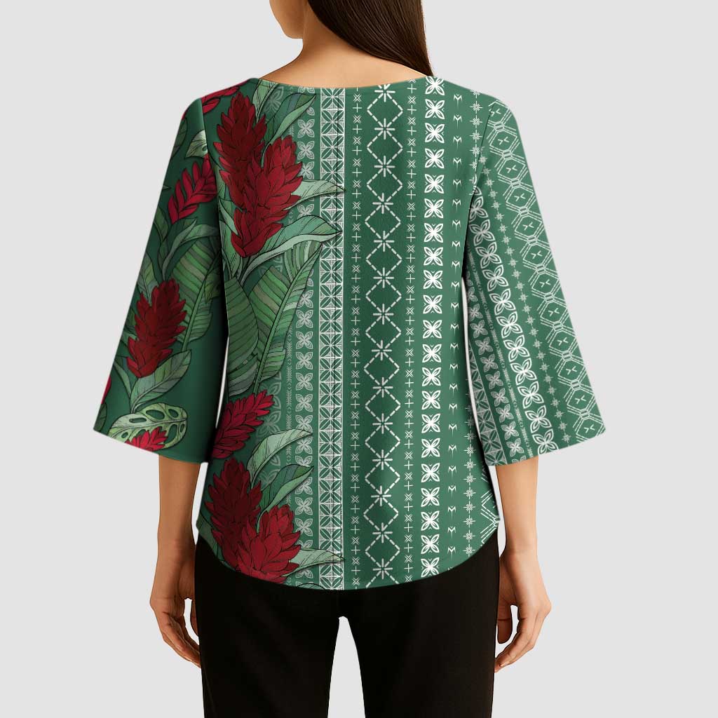 Women's Day Samoa Malu Tattoo Inspired Mix Teuila Kimono Sleeve Blouse Sage Green LT7 - Polynesian Pride