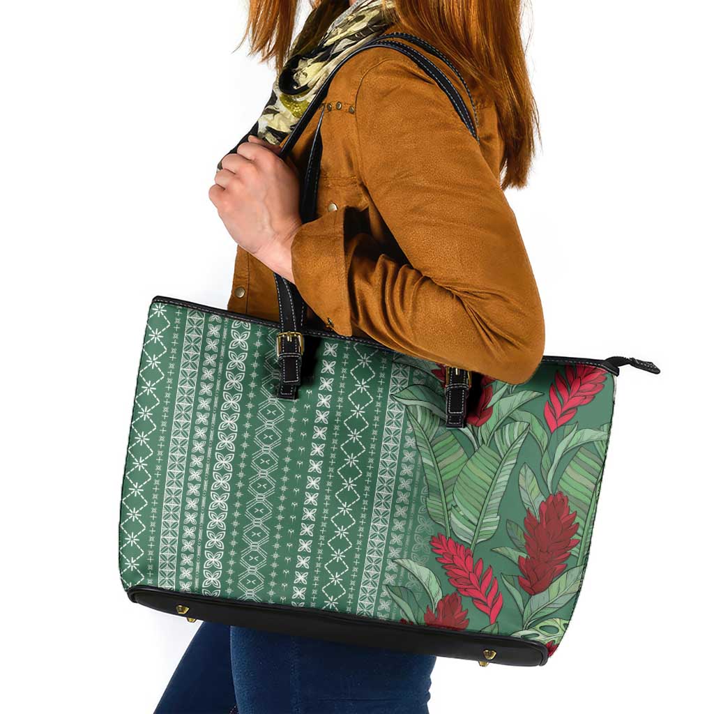 Women's Day Samoa Malu Tattoo Inspired Mix Teuila Leather Tote Bag Sage Green LT7 Sage Green - Polynesian Pride