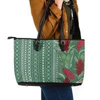 Women's Day Samoa Malu Tattoo Inspired Mix Teuila Leather Tote Bag Sage Green LT7 - Polynesian Pride