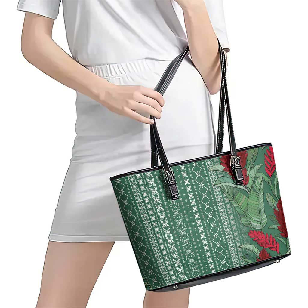Women's Day Samoa Malu Tattoo Inspired Mix Teuila Leather Tote Bag Sage Green LT7 - Polynesian Pride
