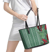 Women's Day Samoa Malu Tattoo Inspired Mix Teuila Leather Tote Bag Sage Green LT7 - Polynesian Pride