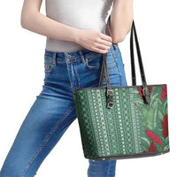 Women's Day Samoa Malu Tattoo Inspired Mix Teuila Leather Tote Bag Sage Green LT7 - Polynesian Pride
