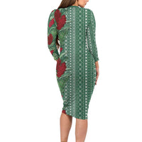 Women's Day Samoa Malu Tattoo Inspired Mix Teuila Long Sleeve Bodycon Dress Sage Green LT7 - Polynesian Pride