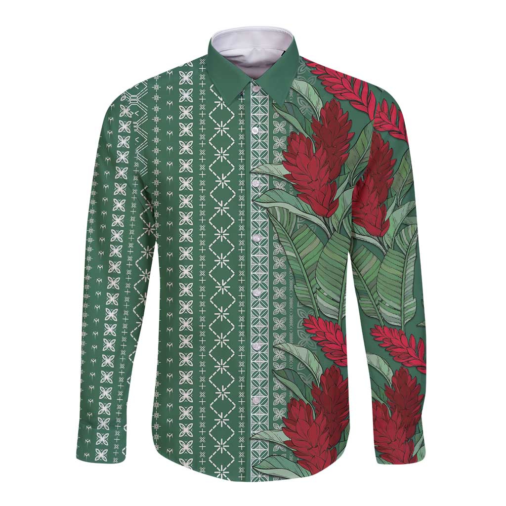 Women's Day Samoa Malu Tattoo Inspired Mix Teuila Long Sleeve Button Shirt Sage Green LT7 Unisex Sage Green - Polynesian Pride