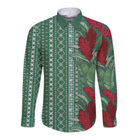 Women's Day Samoa Malu Tattoo Inspired Mix Teuila Long Sleeve Button Shirt Sage Green LT7 Unisex Sage Green - Polynesian Pride