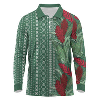 Women's Day Samoa Malu Tattoo Inspired Mix Teuila Long Sleeve Polo Shirt Sage Green LT7 Sage Green - Polynesian Pride