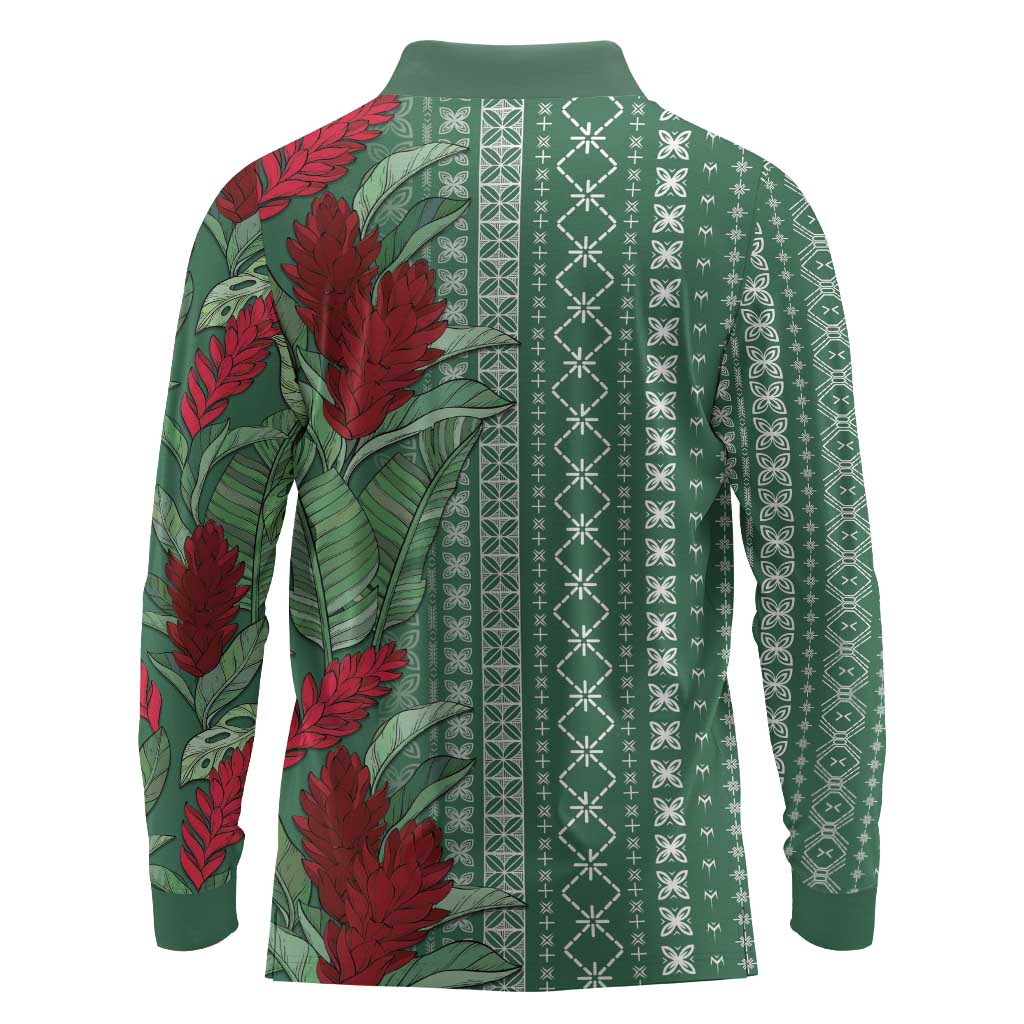 Women's Day Samoa Malu Tattoo Inspired Mix Teuila Long Sleeve Polo Shirt Sage Green LT7 - Polynesian Pride