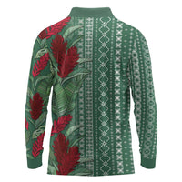 Women's Day Samoa Malu Tattoo Inspired Mix Teuila Long Sleeve Polo Shirt Sage Green LT7 - Polynesian Pride