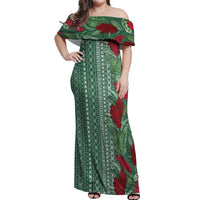 Women's Day Samoa Malu Tattoo Inspired Mix Teuila Off Shoulder Maxi Dress Sage Green LT7 Women Sage Green - Polynesian Pride