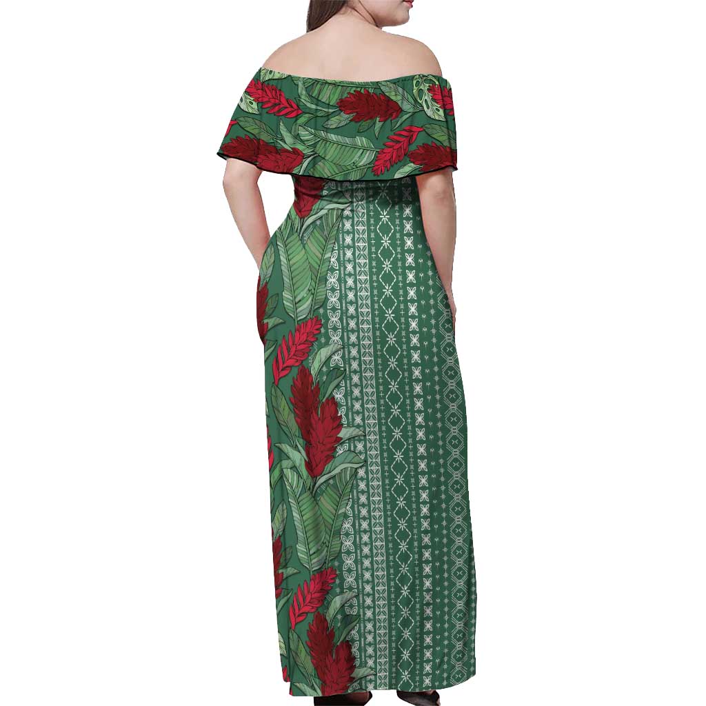 Women's Day Samoa Malu Tattoo Inspired Mix Teuila Off Shoulder Maxi Dress Sage Green LT7 - Polynesian Pride