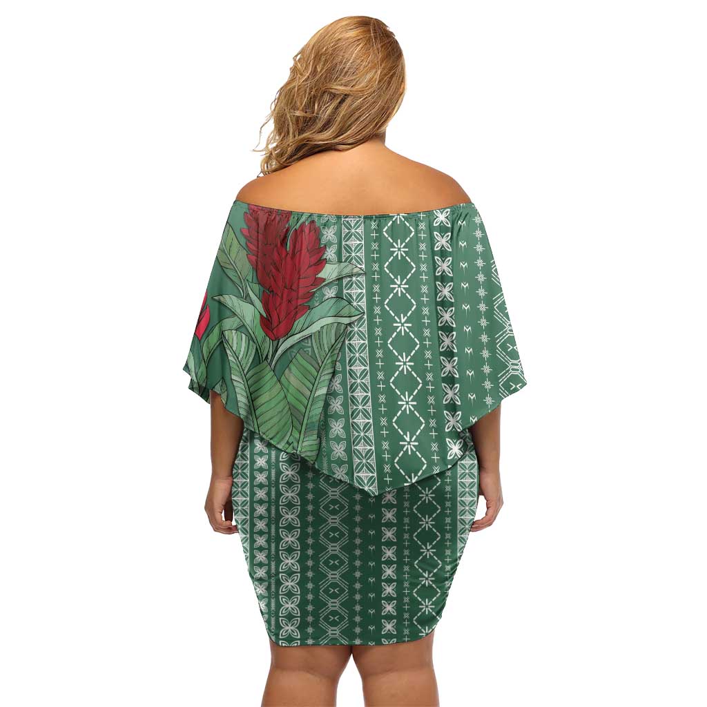 Women's Day Samoa Malu Tattoo Inspired Mix Teuila Off Shoulder Short Dress Sage Green LT7 - Polynesian Pride