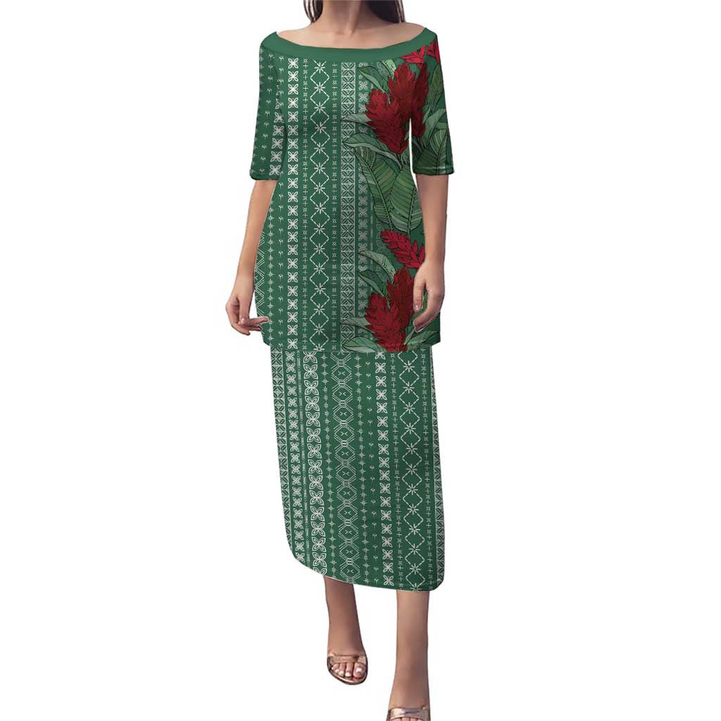 Women's Day Samoa Malu Tattoo Inspired Mix Teuila Puletasi Sage Green LT7 Long Dress Sage Green - Polynesian Pride