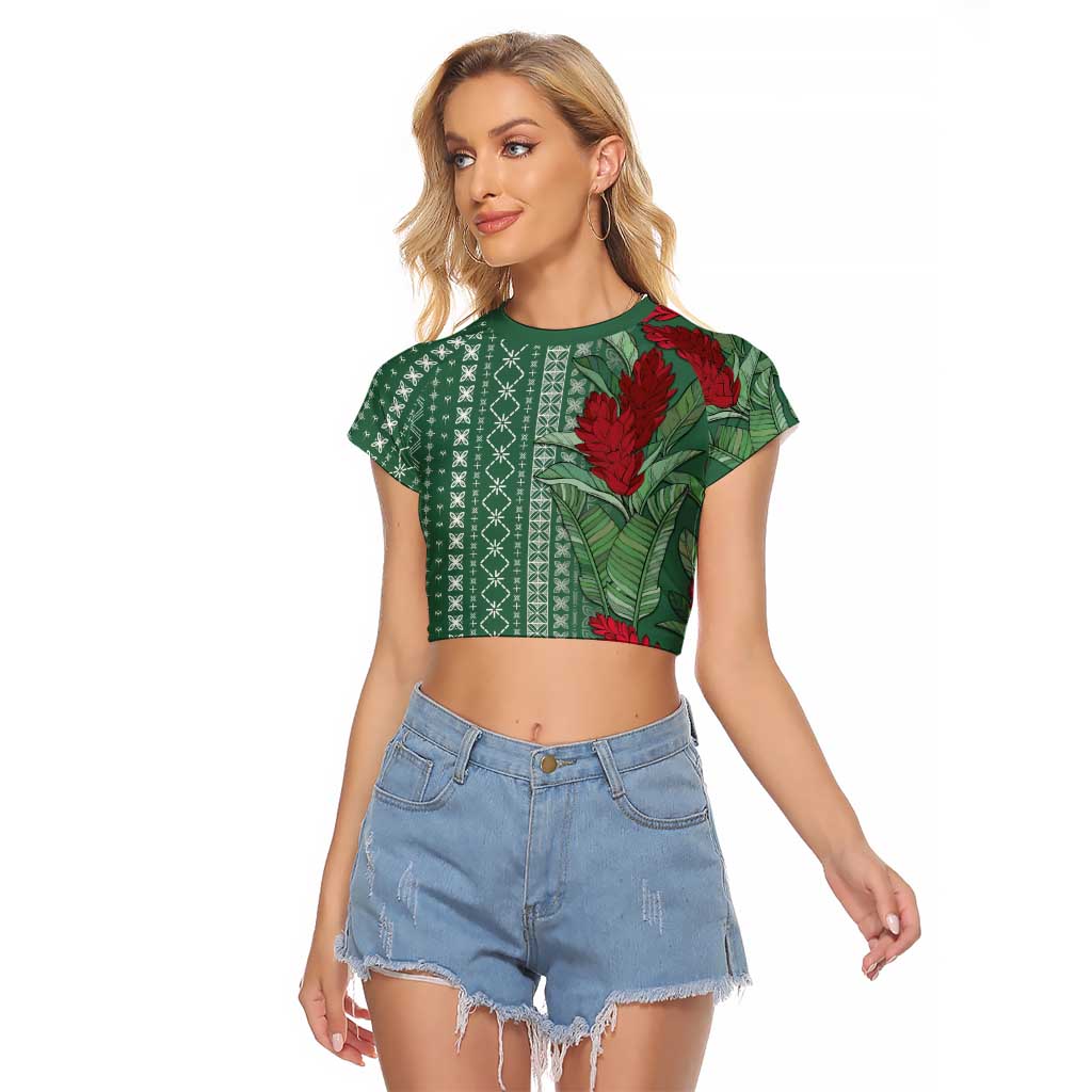Women's Day Samoa Malu Tattoo Inspired Mix Teuila Raglan Cropped T Shirt Sage Green LT7 Female Sage Green - Polynesian Pride