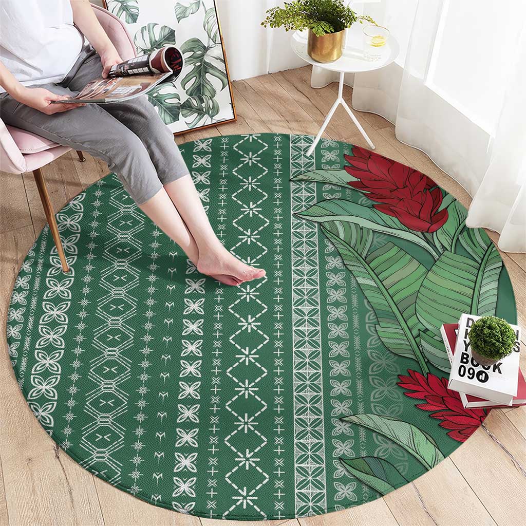 Women's Day Samoa Malu Tattoo Inspired Mix Teuila Round Carpet Sage Green LT7 - Polynesian Pride