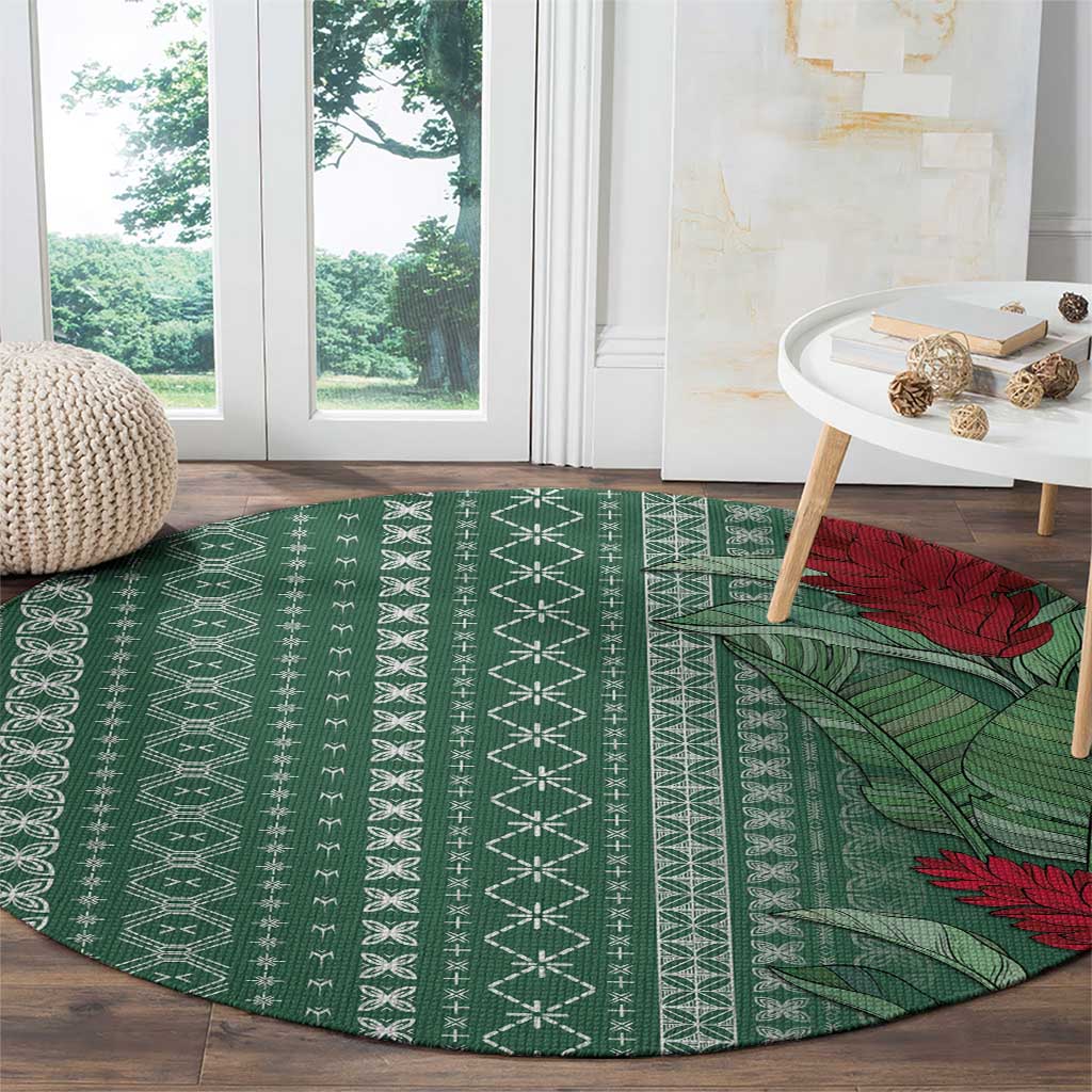 Women's Day Samoa Malu Tattoo Inspired Mix Teuila Round Carpet Sage Green LT7 - Polynesian Pride