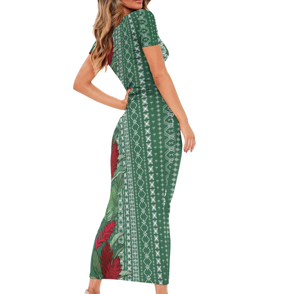 Women's Day Samoa Malu Tattoo Inspired Mix Teuila Short Sleeve Bodycon Dress Sage Green LT7 - Polynesian Pride