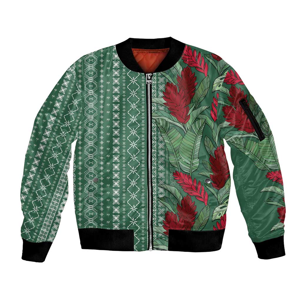Women's Day Samoa Malu Tattoo Inspired Mix Teuila Sleeve Zip Bomber Jacket Sage Green LT7 Unisex Sage Green - Polynesian Pride