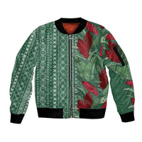Women's Day Samoa Malu Tattoo Inspired Mix Teuila Sleeve Zip Bomber Jacket Sage Green LT7 Unisex Sage Green - Polynesian Pride