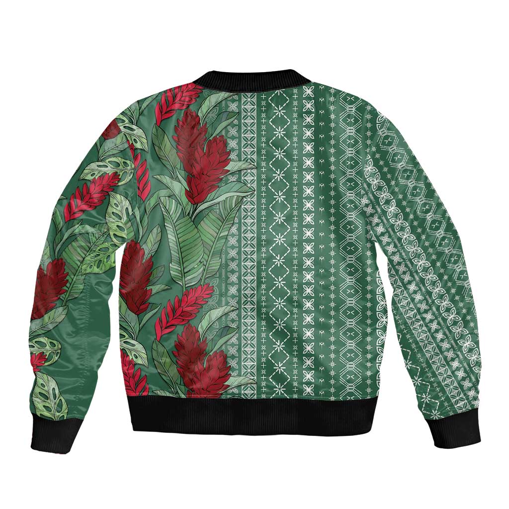 Women's Day Samoa Malu Tattoo Inspired Mix Teuila Sleeve Zip Bomber Jacket Sage Green LT7 - Polynesian Pride