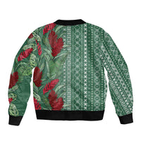 Women's Day Samoa Malu Tattoo Inspired Mix Teuila Sleeve Zip Bomber Jacket Sage Green LT7 - Polynesian Pride
