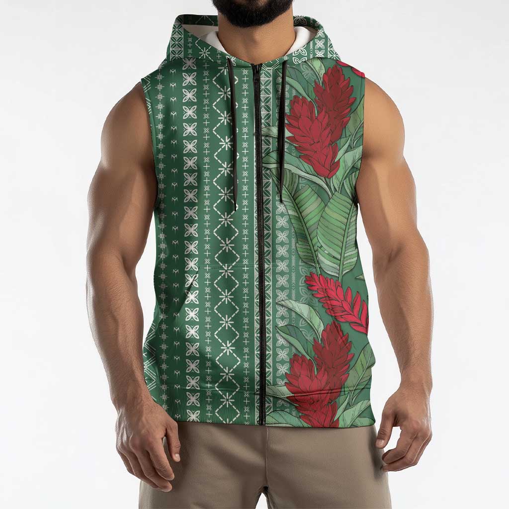 Women's Day Samoa Malu Tattoo Inspired Mix Teuila Sleeveless Zip Hoodie Sage Green LT7 - Polynesian Pride
