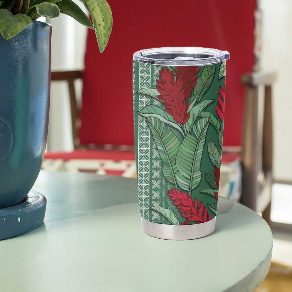 Women's Day Samoa Malu Tattoo Inspired Mix Teuila Tumbler Cup Sage Green LT7 - Polynesian Pride
