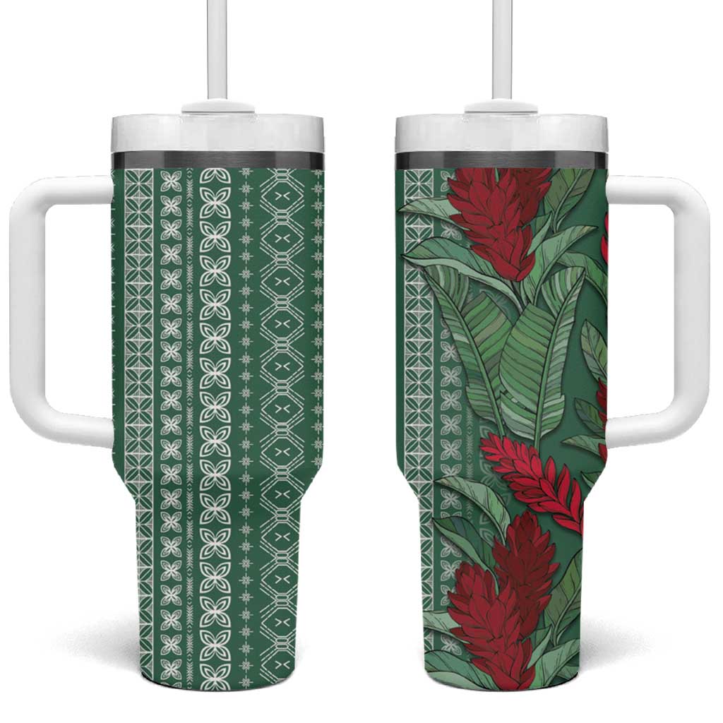 Women's Day Samoa Malu Tattoo Inspired Mix Teuila Tumbler With Handle Sage Green LT7 One Size: 40 oz Sage Green - Polynesian Pride