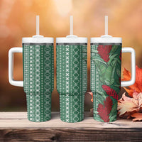 Women's Day Samoa Malu Tattoo Inspired Mix Teuila Tumbler With Handle Sage Green LT7 - Polynesian Pride