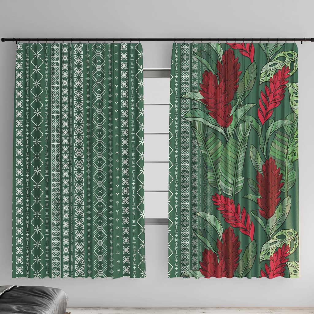 Women's Day Samoa Malu Tattoo Inspired Mix Teuila Window Curtain Sage Green LT7 With Hooks Sage Green - Polynesian Pride