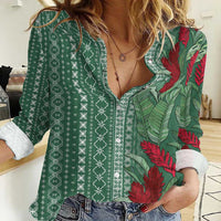 Women's Day Samoa Malu Tattoo Inspired Mix Teuila Women Casual Shirt Sage Green LT7 Female Sage Green - Polynesian Pride