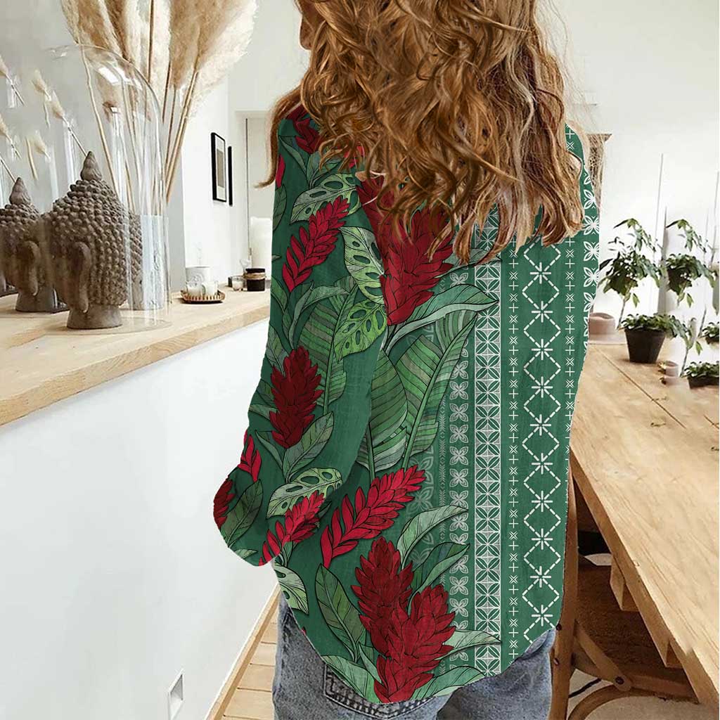 Women's Day Samoa Malu Tattoo Inspired Mix Teuila Women Casual Shirt Sage Green LT7 - Polynesian Pride