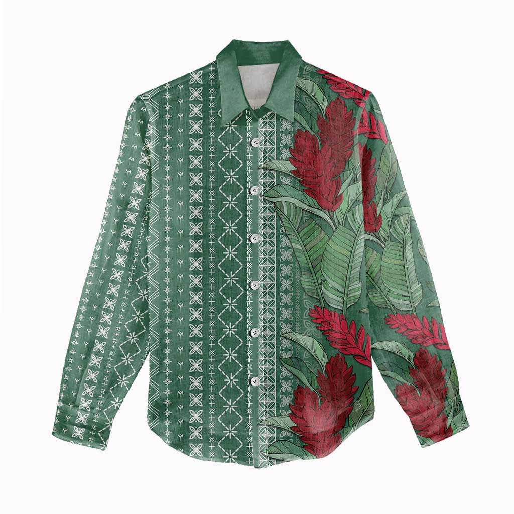 Women's Day Samoa Malu Tattoo Inspired Mix Teuila Women Casual Shirt Sage Green LT7 - Polynesian Pride