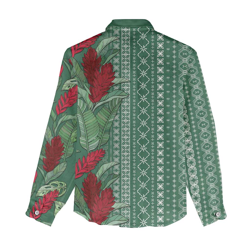 Women's Day Samoa Malu Tattoo Inspired Mix Teuila Women Casual Shirt Sage Green LT7 - Polynesian Pride