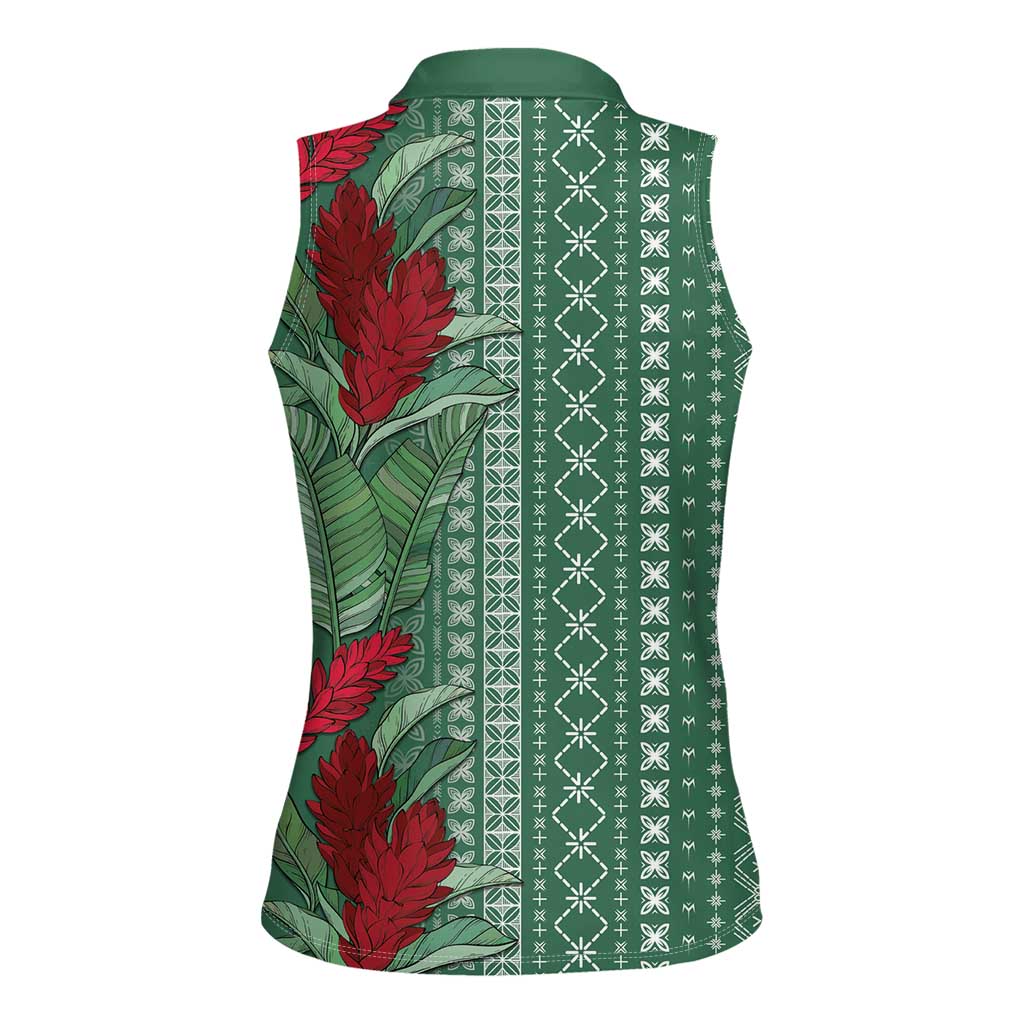 Women's Day Samoa Malu Tattoo Inspired Mix Teuila Women Sleeveless Polo Shirt Sage Green LT7 - Polynesian Pride