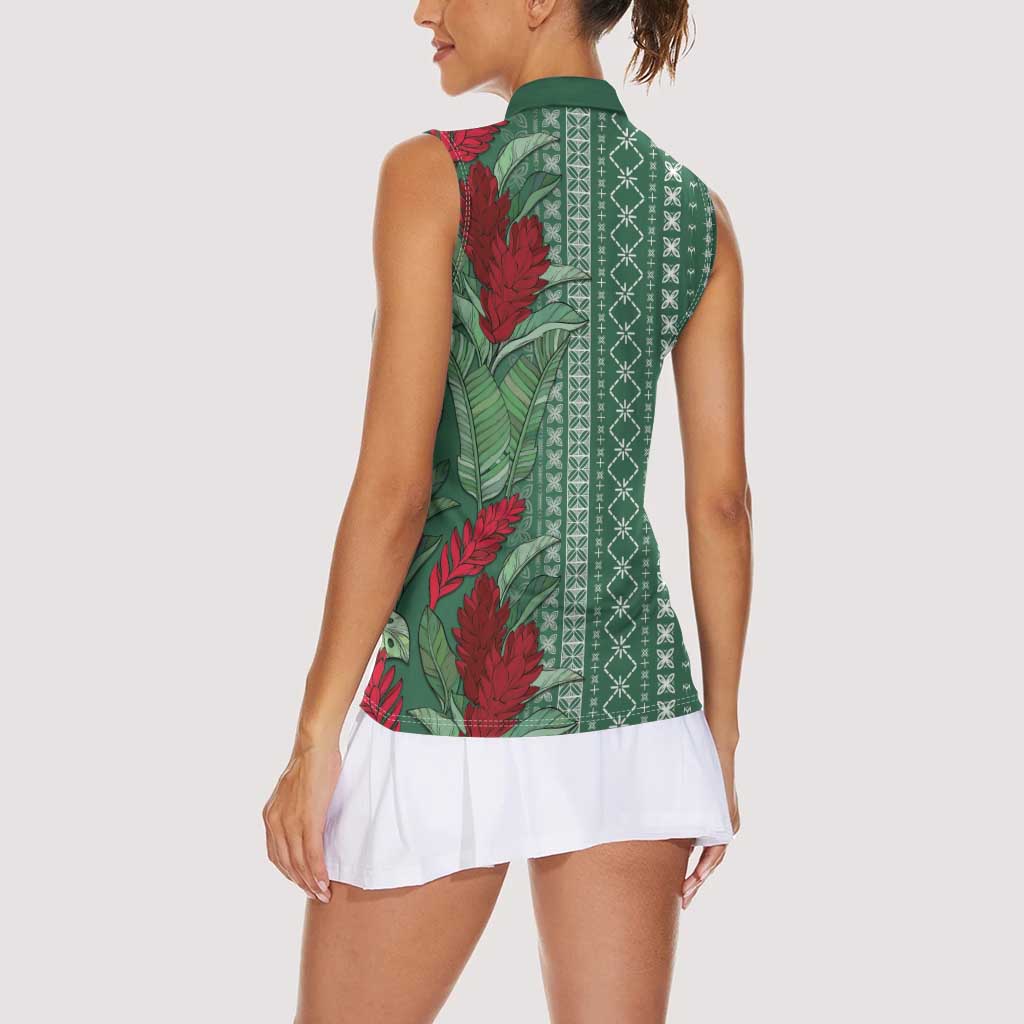 Women's Day Samoa Malu Tattoo Inspired Mix Teuila Women Sleeveless Polo Shirt Sage Green LT7 - Polynesian Pride
