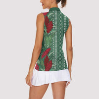 Women's Day Samoa Malu Tattoo Inspired Mix Teuila Women Sleeveless Polo Shirt Sage Green LT7 - Polynesian Pride