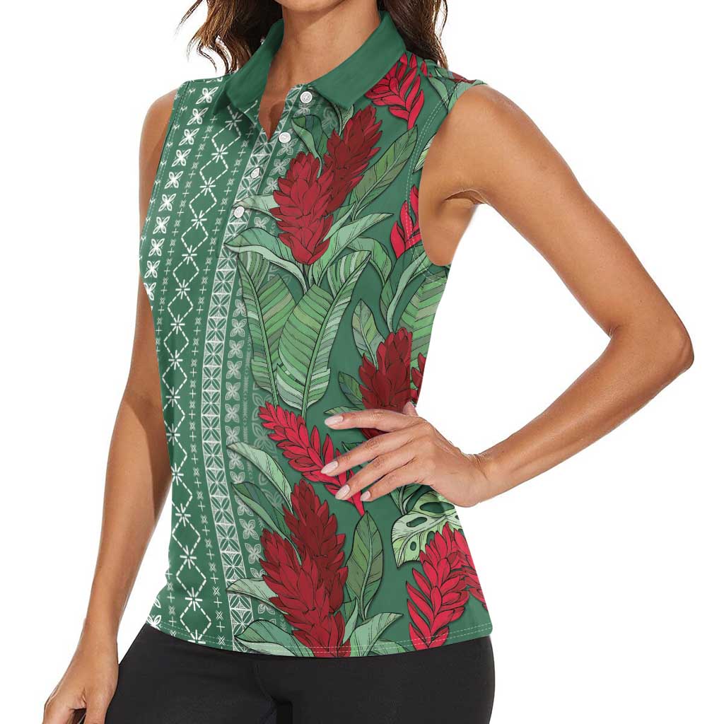 Women's Day Samoa Malu Tattoo Inspired Mix Teuila Women Sleeveless Polo Shirt Sage Green LT7 - Polynesian Pride