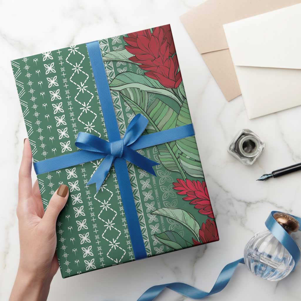 Women's Day Samoa Malu Tattoo Inspired Mix Teuila Wrapping Paper Sage Green LT7 - Polynesian Pride