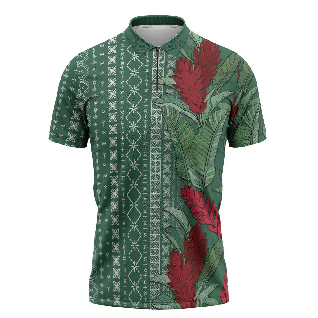 Women's Day Samoa Malu Tattoo Inspired Mix Teuila Zipper Polo Shirt Sage Green LT7 Sage Green - Polynesian Pride