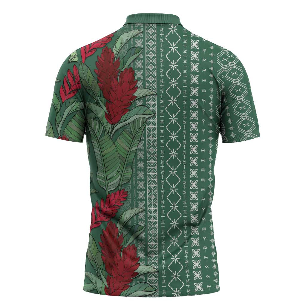 Women's Day Samoa Malu Tattoo Inspired Mix Teuila Zipper Polo Shirt Sage Green LT7 - Polynesian Pride