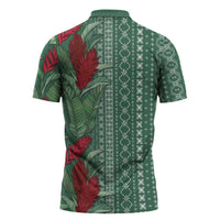 Women's Day Samoa Malu Tattoo Inspired Mix Teuila Zipper Polo Shirt Sage Green LT7 - Polynesian Pride