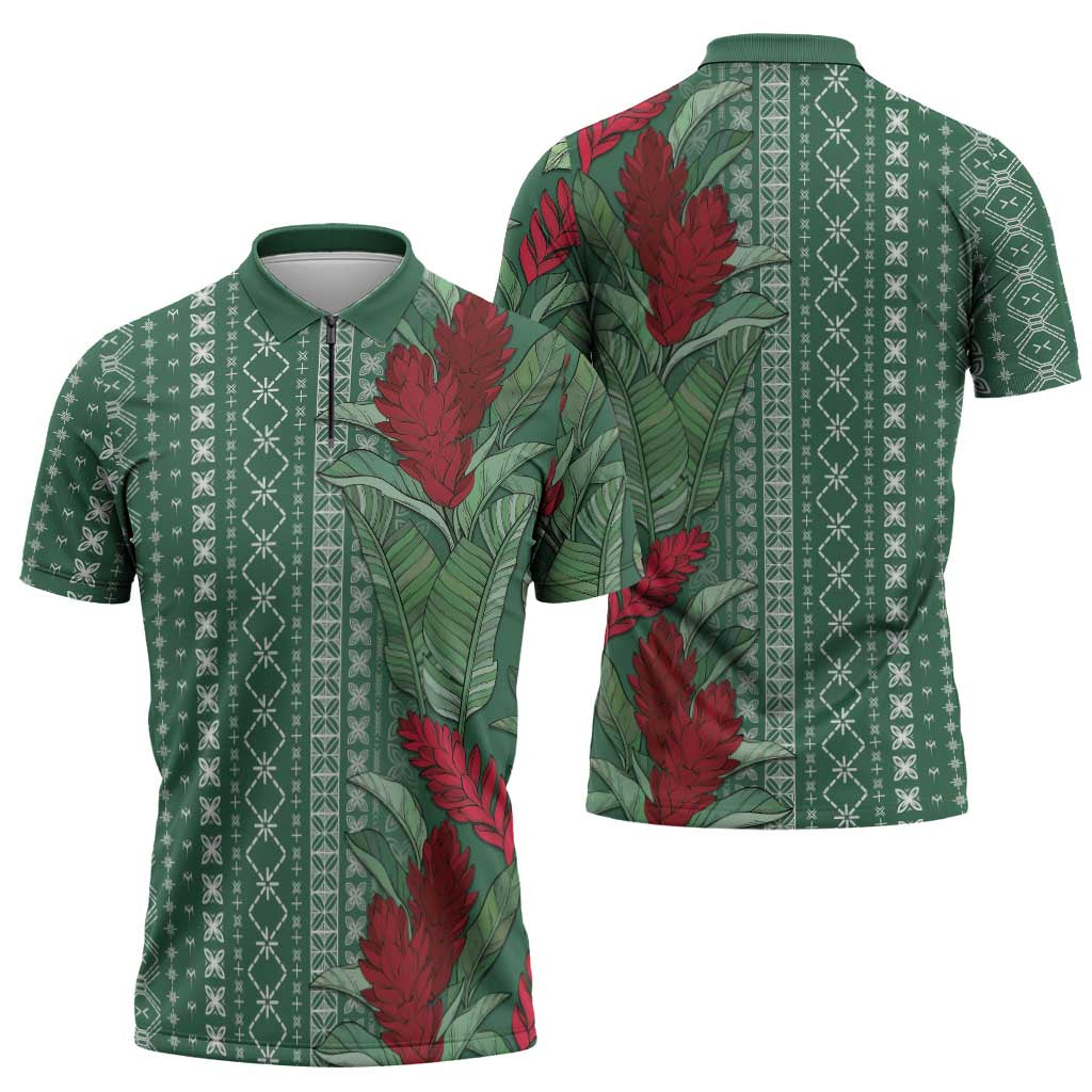 Women's Day Samoa Malu Tattoo Inspired Mix Teuila Zipper Polo Shirt Sage Green LT7 - Polynesian Pride