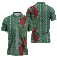 Women's Day Samoa Malu Tattoo Inspired Mix Teuila Zipper Polo Shirt Sage Green LT7 - Polynesian Pride