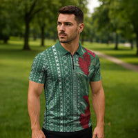 Women's Day Samoa Malu Tattoo Inspired Mix Teuila Zipper Polo Shirt Sage Green LT7 - Polynesian Pride