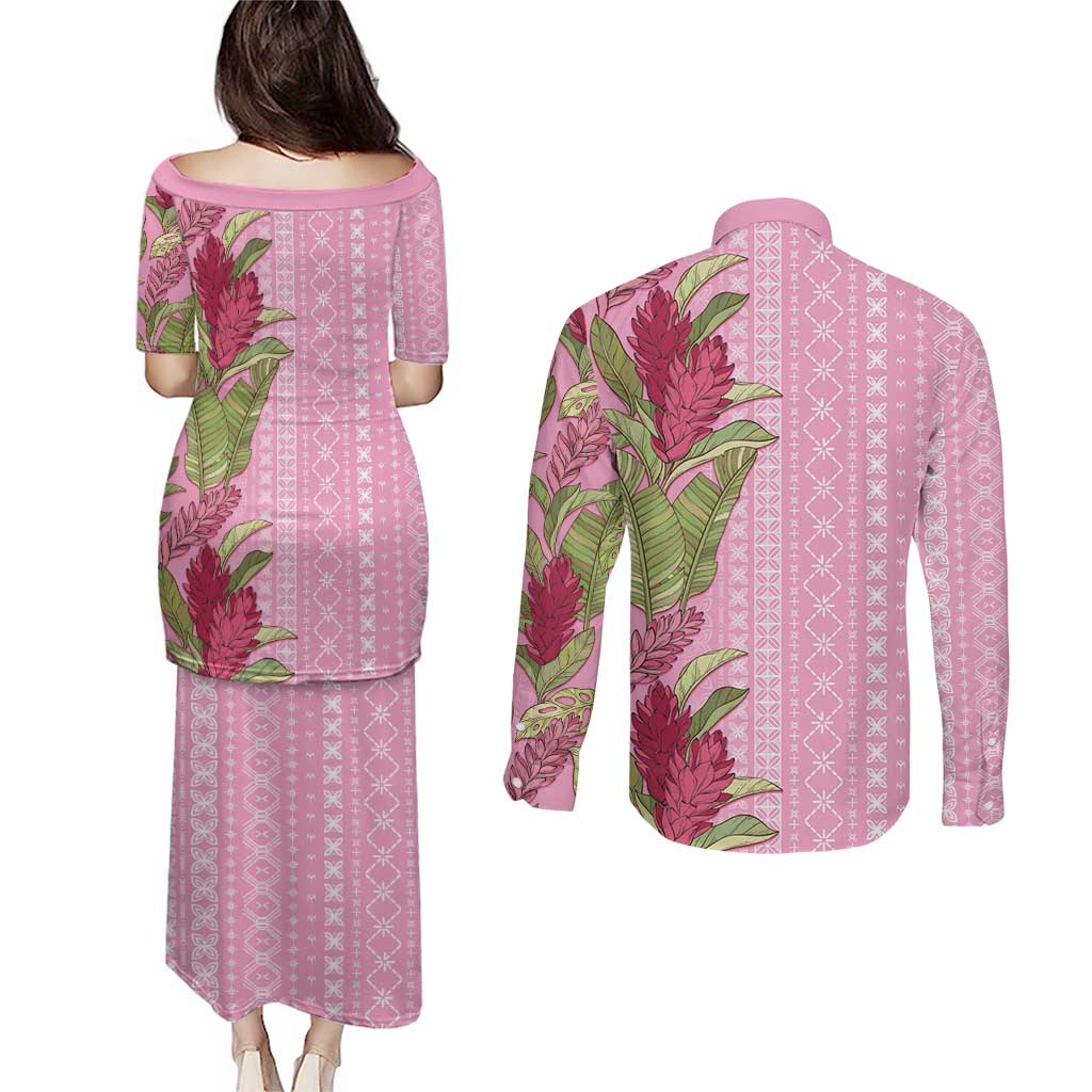 Women's Day Samoa Malu Tattoo Inspired Mix Teuila Couples Matching Puletasi and Long Sleeve Button Shirt Rose Pink LT7 - Polynesian Pride